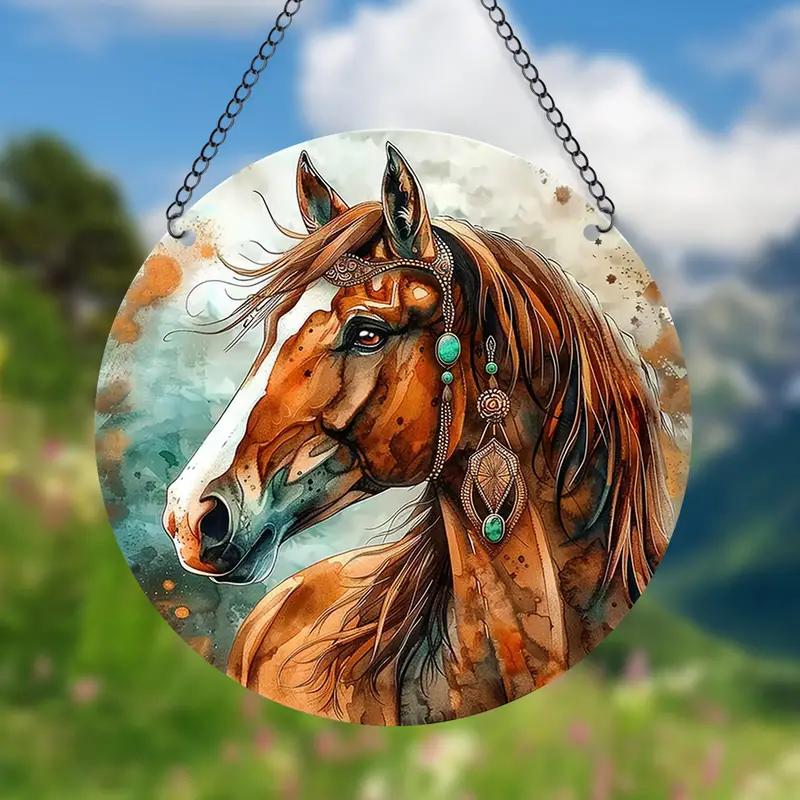 Round Dyed Acrylic Horse Faux Stained Glass SunCatcher Animal Decoration for Home