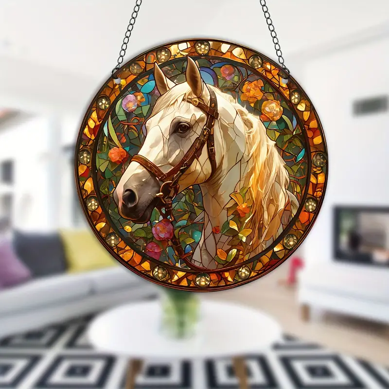 Spooky Horse Printed Acrylic Hanging Suncatcher Faux Stained Glass SunCatcher Animal Decoration for Home