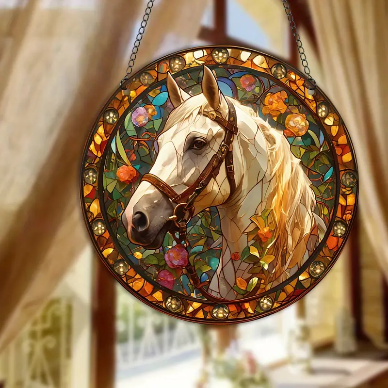 Spooky Horse Printed Acrylic Hanging Suncatcher Faux Stained Glass SunCatcher Animal Decoration for Home