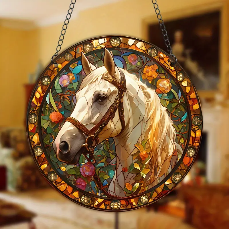 Spooky Horse Printed Acrylic Hanging Suncatcher Faux Stained Glass SunCatcher Animal Decoration for Home