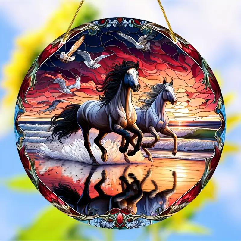 Horse Suncatcher Faux Stained Glass SunCatcher Animal Decoration for Home