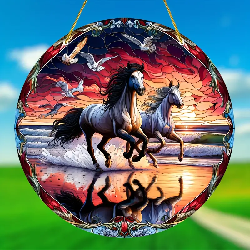 Horse Suncatcher Faux Stained Glass SunCatcher Animal Decoration for Home