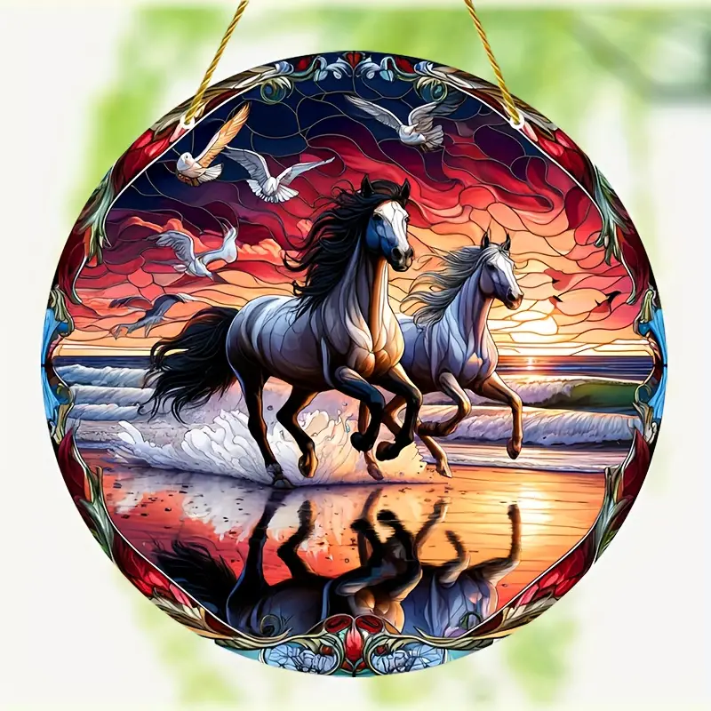 Horse Suncatcher Faux Stained Glass SunCatcher Animal Decoration for Home