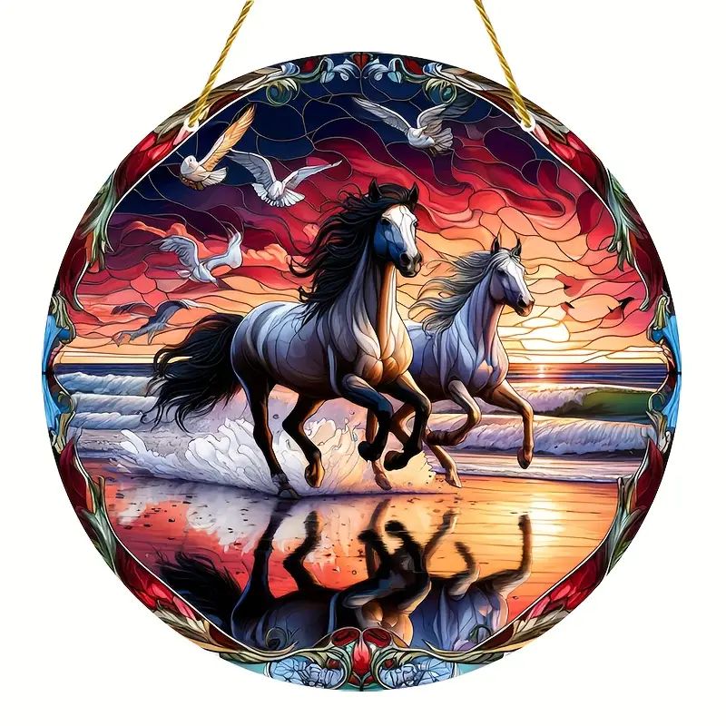 Horse Suncatcher Faux Stained Glass SunCatcher Animal Decoration for Home