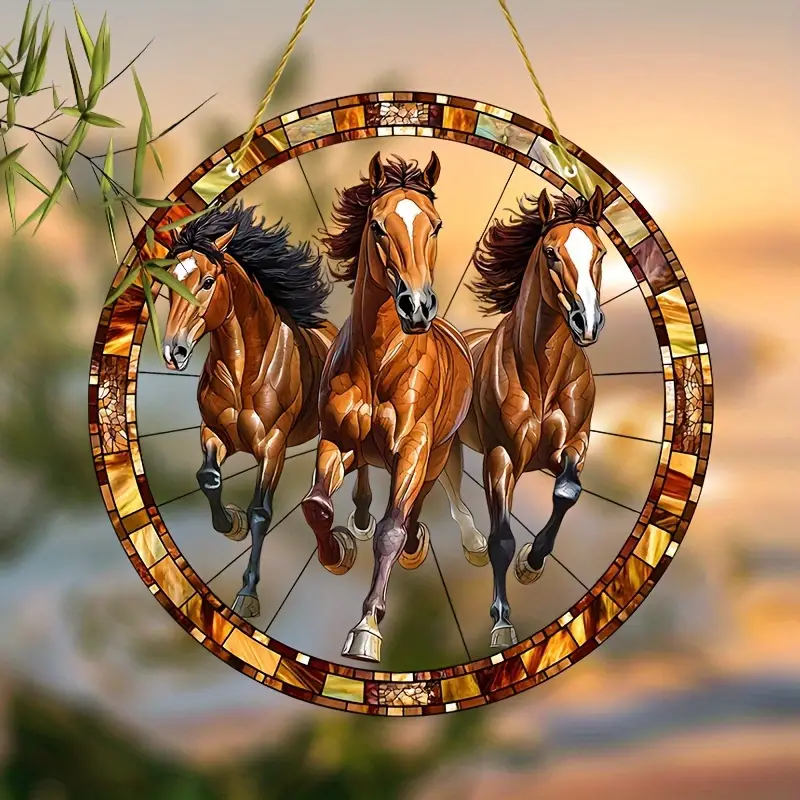 Horse-Themed Suncatcher for Window Faux Stained Glass SunCatcher Animal Decoration for Home
