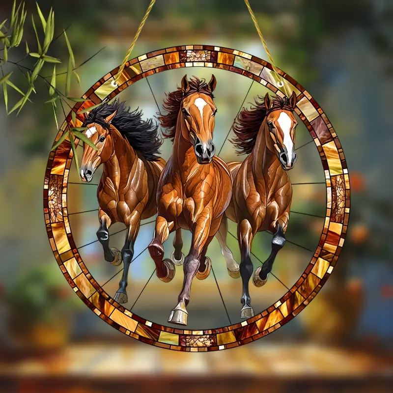 Horse-Themed Suncatcher for Window Faux Stained Glass SunCatcher Animal Decoration for Home