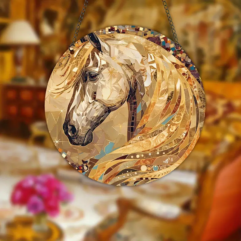 Spooky Horse Silhouette Acrylic Hanging Sign Faux Stained Glass Decorative Sign Animal Decoration for Home