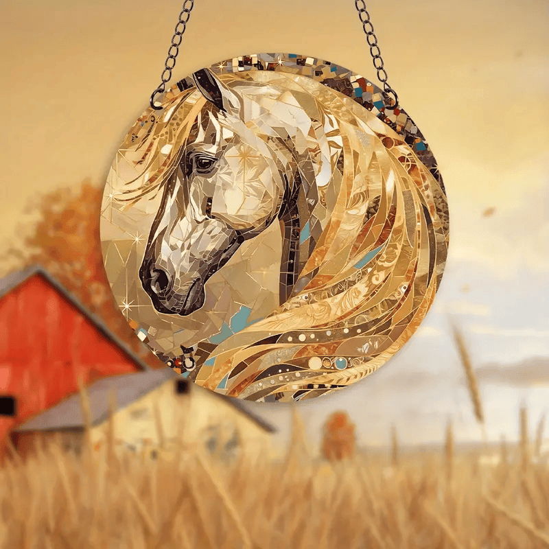 Spooky Horse Silhouette Acrylic Hanging Sign Faux Stained Glass Decorative Sign Animal Decoration for Home