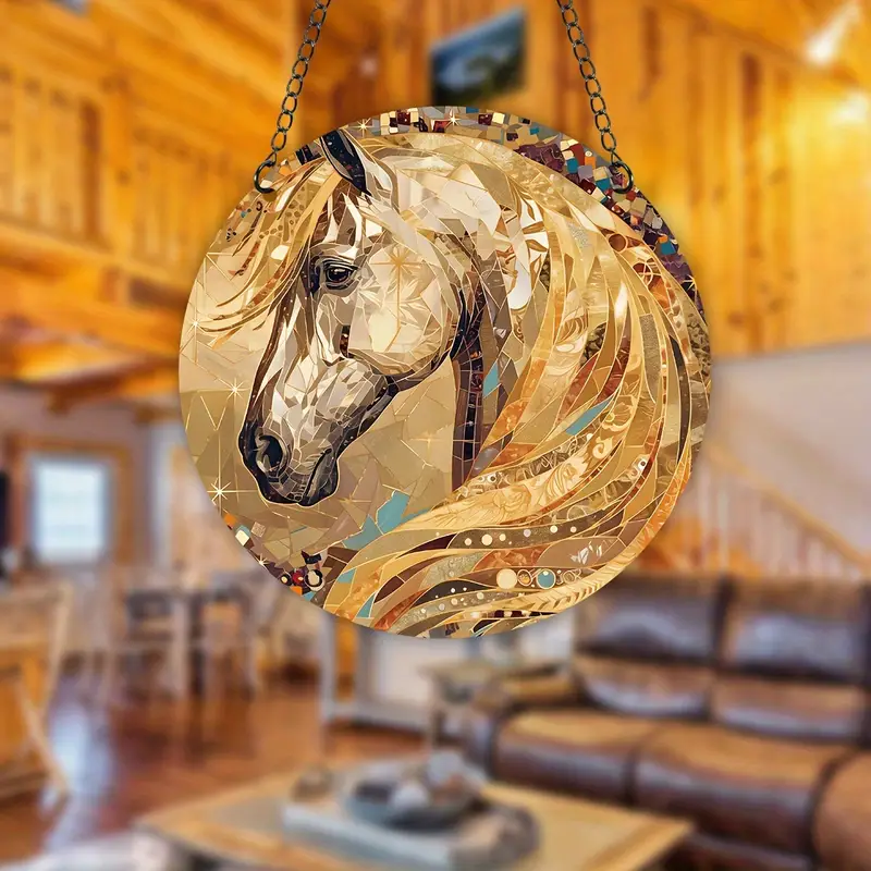 Spooky Horse Silhouette Acrylic Hanging Sign Faux Stained Glass Decorative Sign Animal Decoration for Home