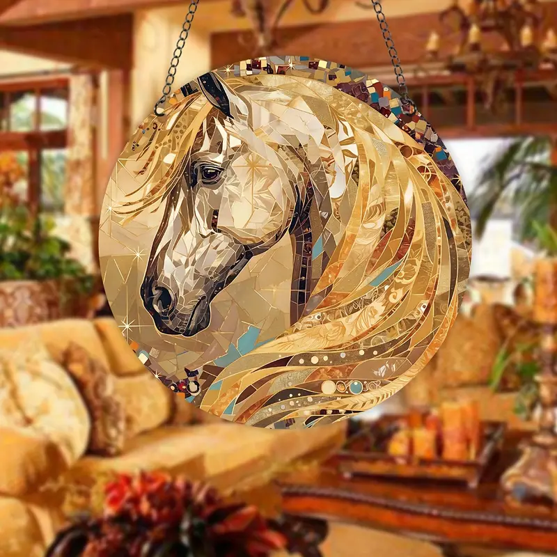 Spooky Horse Silhouette Acrylic Hanging Sign Faux Stained Glass Decorative Sign Animal Decoration for Home