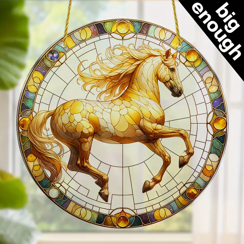 Running Horse Faux Stained Glass Style Window Suncatcher Animal Decoration for Home