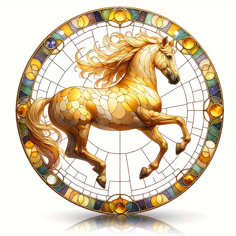 Running Horse Faux Stained Glass Style Window Suncatcher Animal Decoration for Home