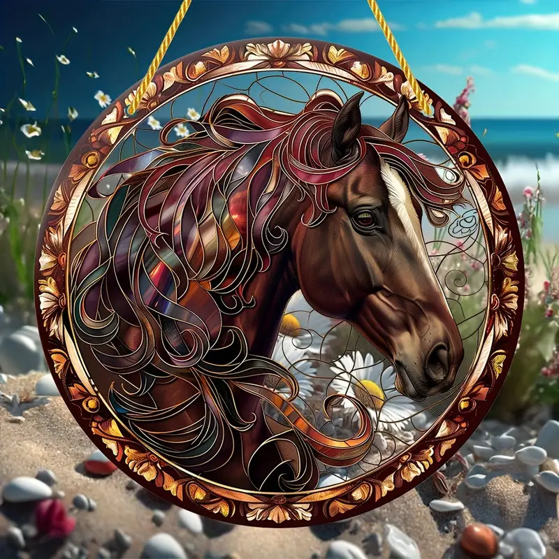 Horse-Themed Acrylic Sun Catcher Faux Stained Glass Style Window Suncatcher Animal Decoration for Home