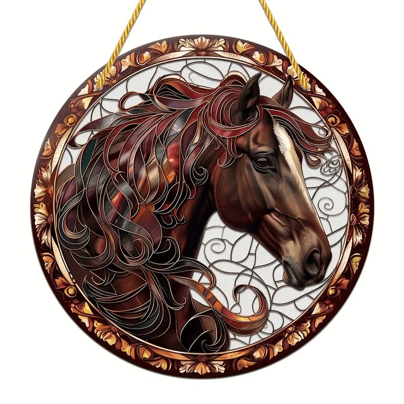 Horse-Themed Acrylic Sun Catcher Faux Stained Glass Style Window Suncatcher Animal Decoration for Home