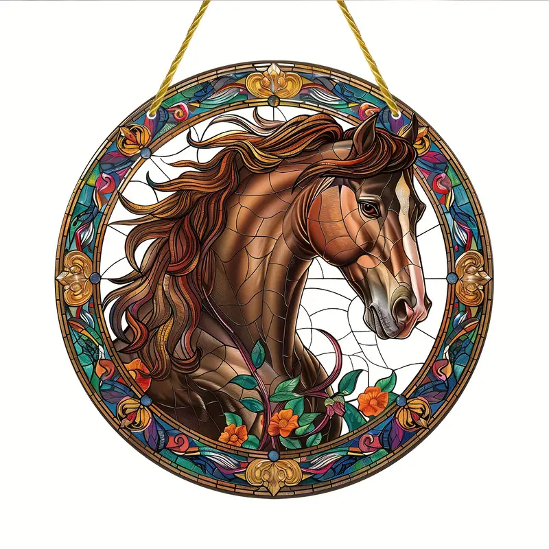 Charming Horse Faux Stained Glass Style Window Suncatcher Animal Decoration for Home