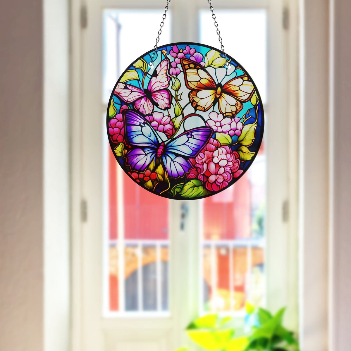 Butterflies Faux Stained Glass Suncatcher Window Hanging Home Decor Sun Catcher Gift Idea Decor