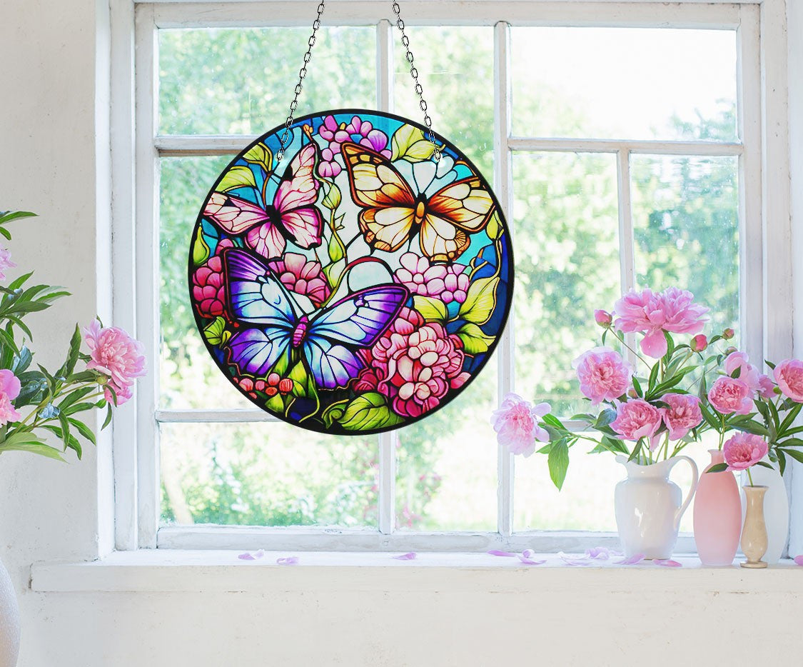 Butterflies Faux Stained Glass Suncatcher Window Hanging Home Decor Sun Catcher Gift Idea Decor