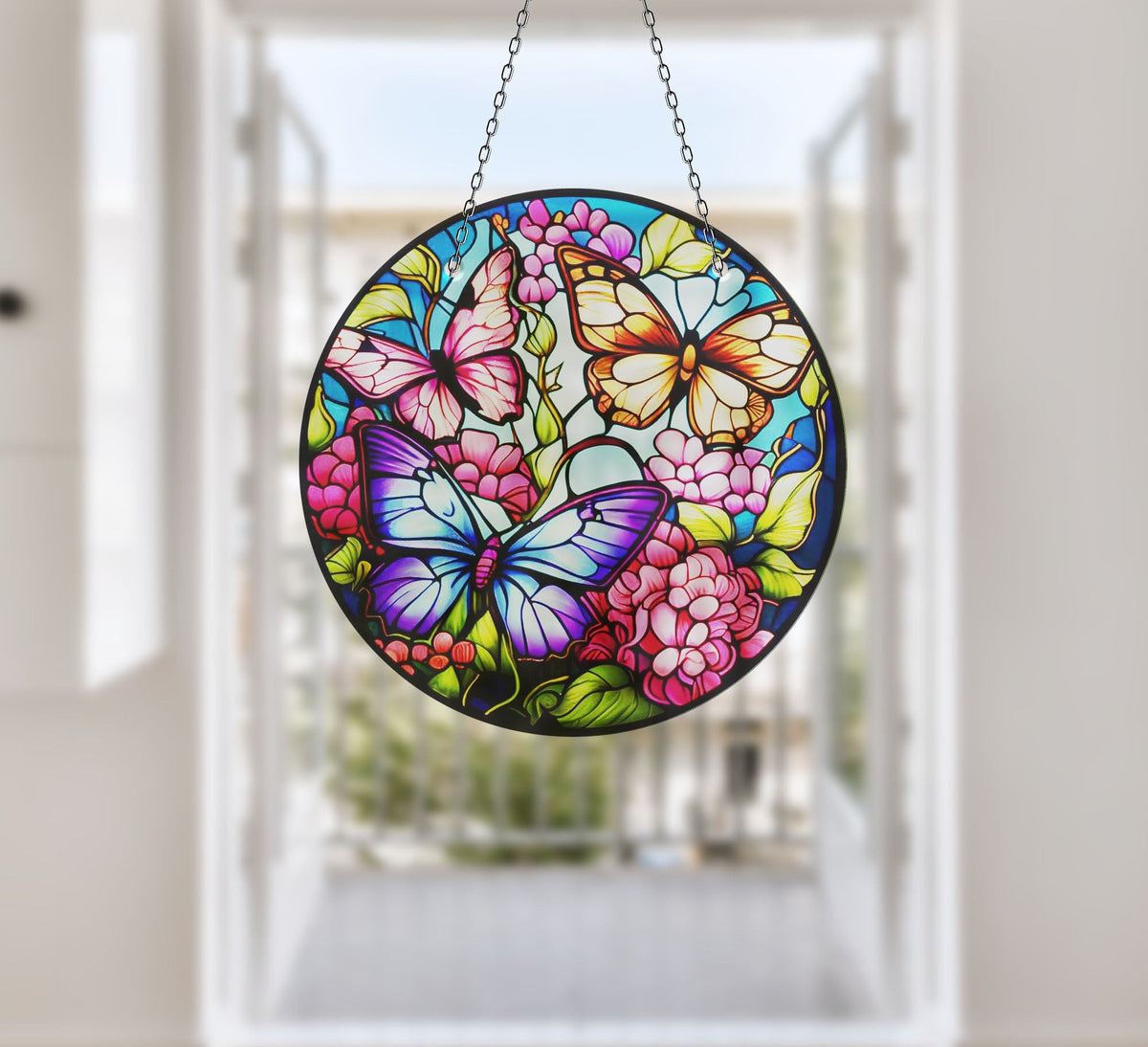 Butterflies Faux Stained Glass Suncatcher Window Hanging Home Decor Sun Catcher Gift Idea Decor