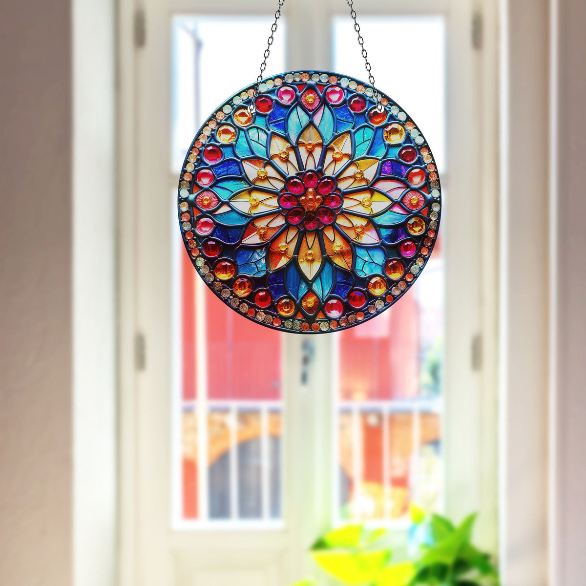 Colorful Mandala Stained  Faux Stained Glass Suncatcher Window Hanging Home Decor Sun Catcher Gift Idea