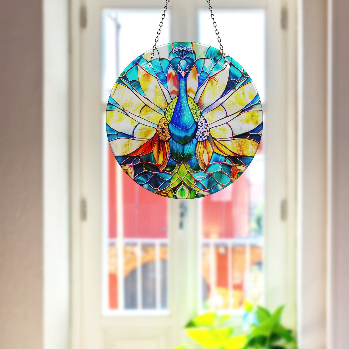 Peacock Blue Faux Stained Glass Suncatcher Window Hanging Home Decor Sun Catcher Gift Idea Decor