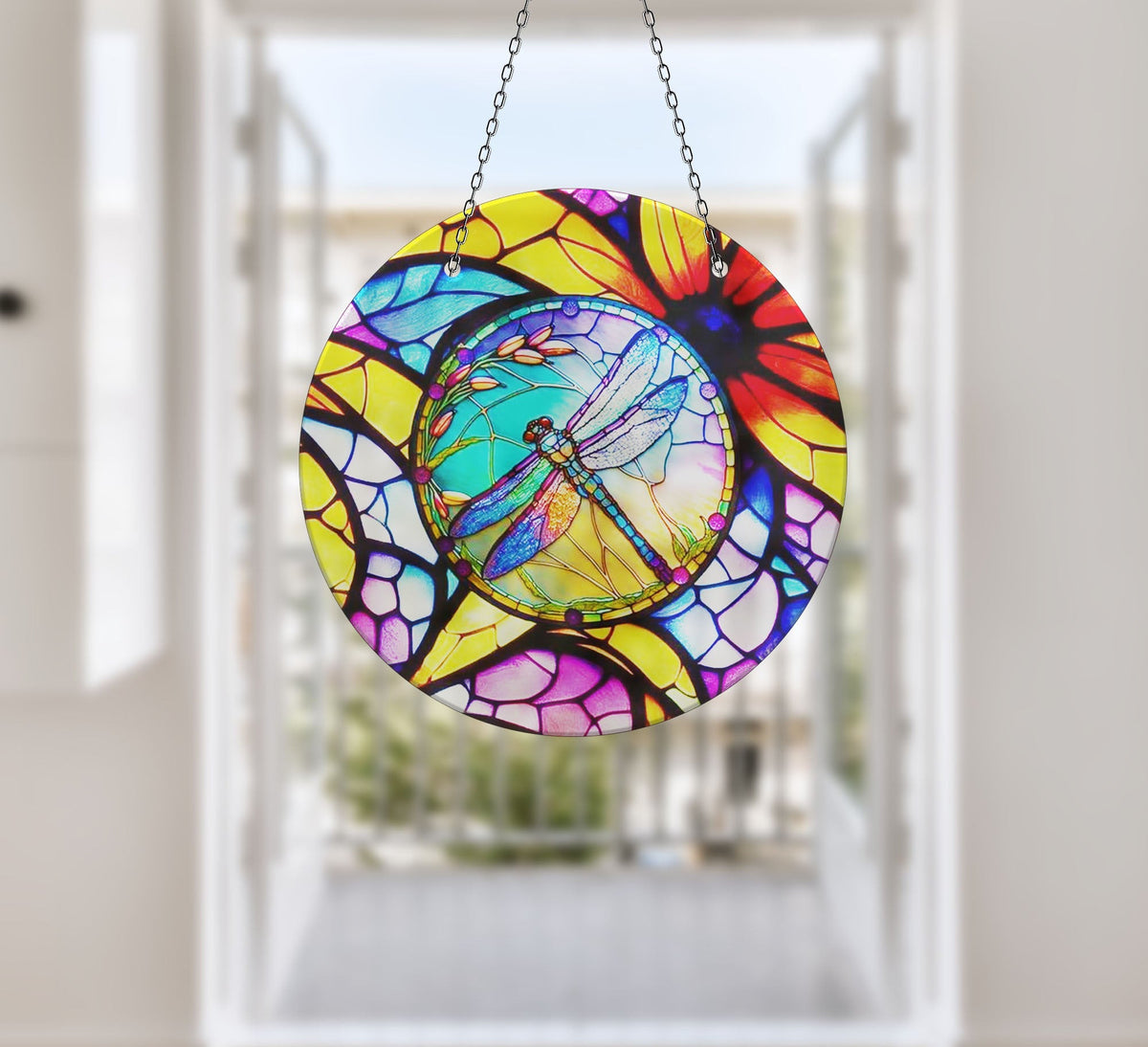 Dragonfly Blue Faux Stained Glass Suncatcher Window Hanging Home Decor Sun Catcher Gift Idea