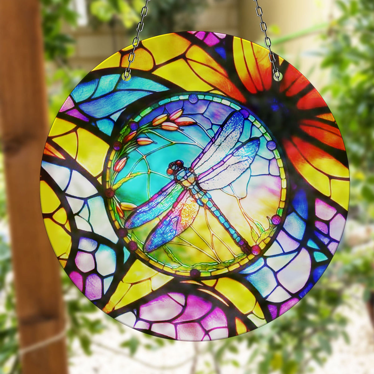 Dragonfly Blue Faux Stained Glass Suncatcher Window Hanging Home Decor Sun Catcher Gift Idea
