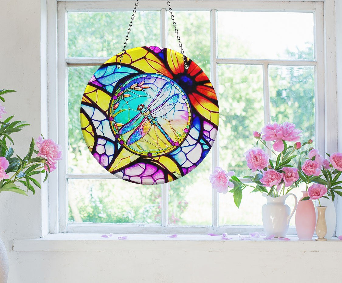 Dragonfly Blue Faux Stained Glass Suncatcher Window Hanging Home Decor Sun Catcher Gift Idea