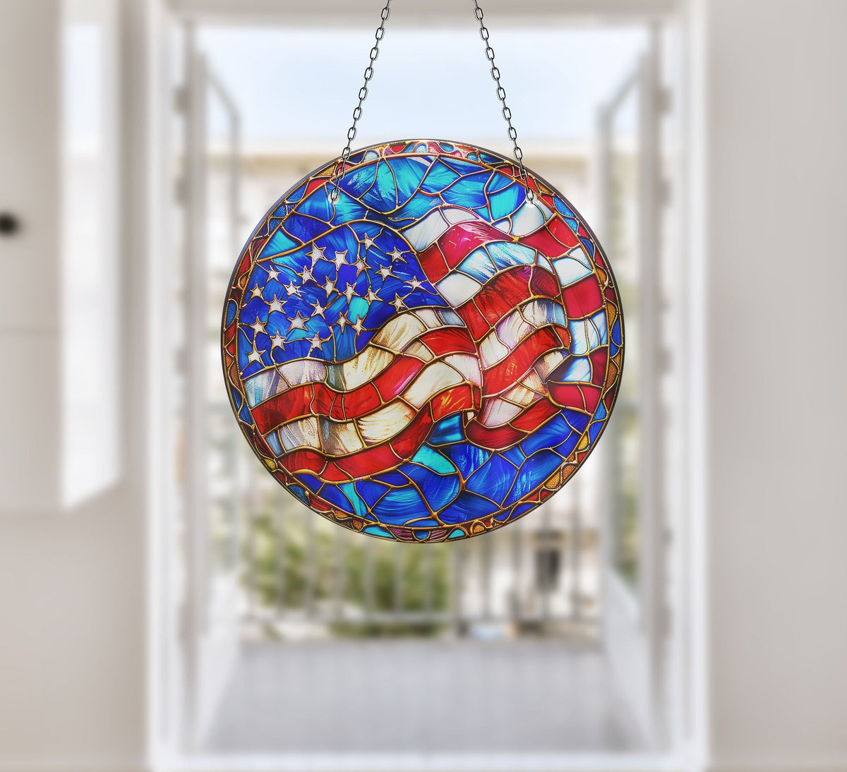 American Flag Faux Stained Glass Suncatcher Window Hanging Home Decor Sun Catcher Gift Idea