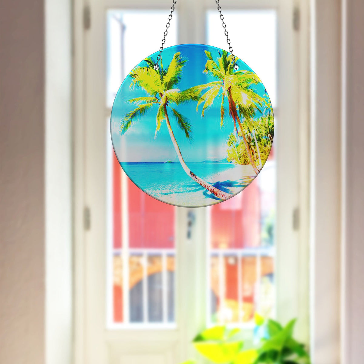 Palm Tree Tropical Faux Stained Glass Suncatcher Window Hanging Home Decor Sun Catcher Gift Idea