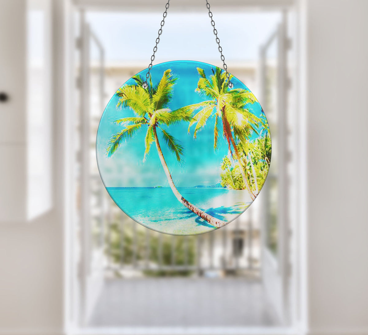 Palm Tree Tropical Faux Stained Glass Suncatcher Window Hanging Home Decor Sun Catcher Gift Idea
