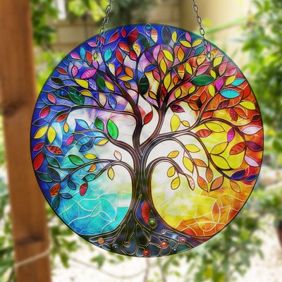 Purple & Red Life of tree Faux Stained Glass Suncatcher Window Hanging Home Decor Sun Catcher Gift Idea