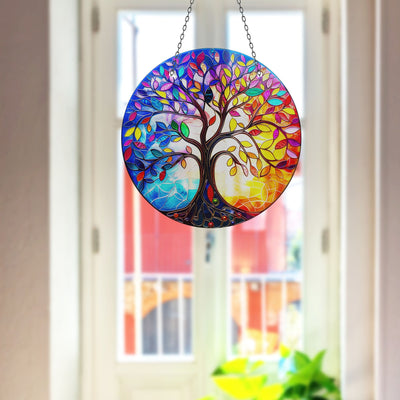 Purple & Red Life of tree Faux Stained Glass Suncatcher Window Hanging Home Decor Sun Catcher Gift Idea