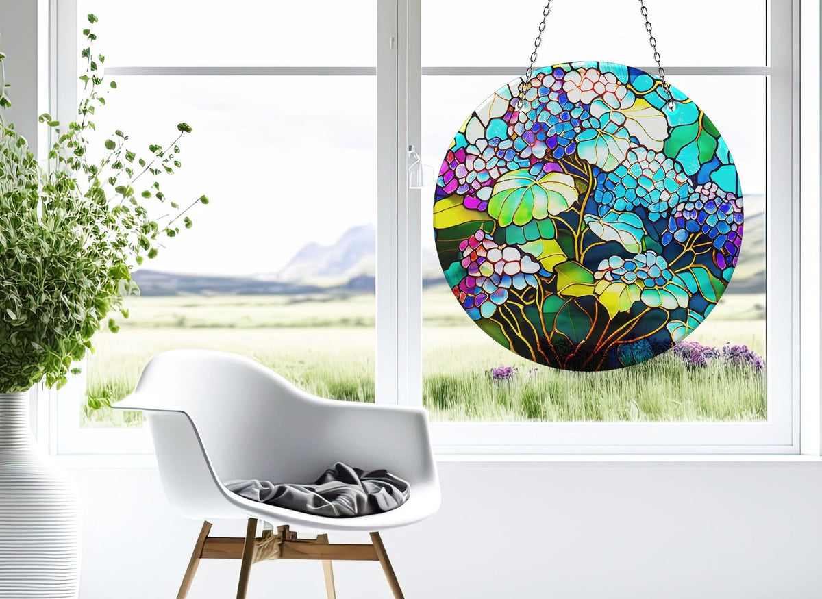 Purple & Blue Flower Faux Stained Glass Suncatcher Window Hanging Home Decor Sun Catcher Gift Idea