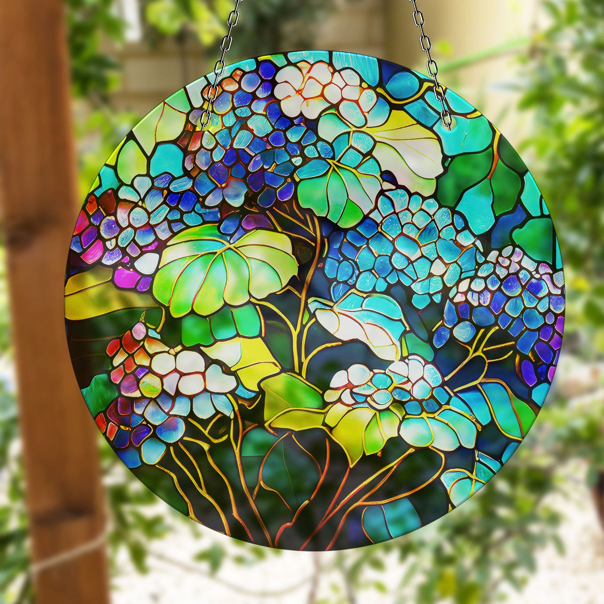 Purple & Blue Flower Faux Stained Glass Suncatcher Window Hanging Home Decor Sun Catcher Gift Idea