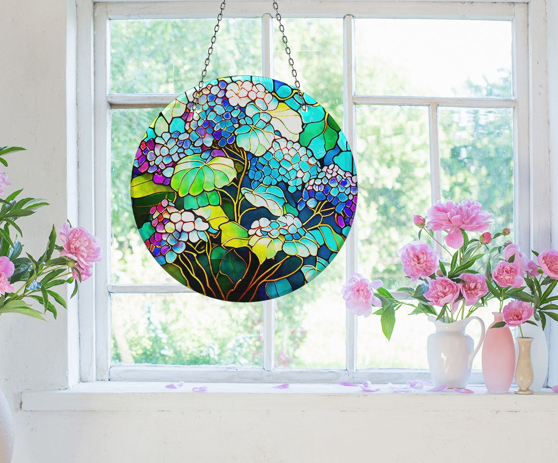 Purple & Blue Flower Faux Stained Glass Suncatcher Window Hanging Home Decor Sun Catcher Gift Idea