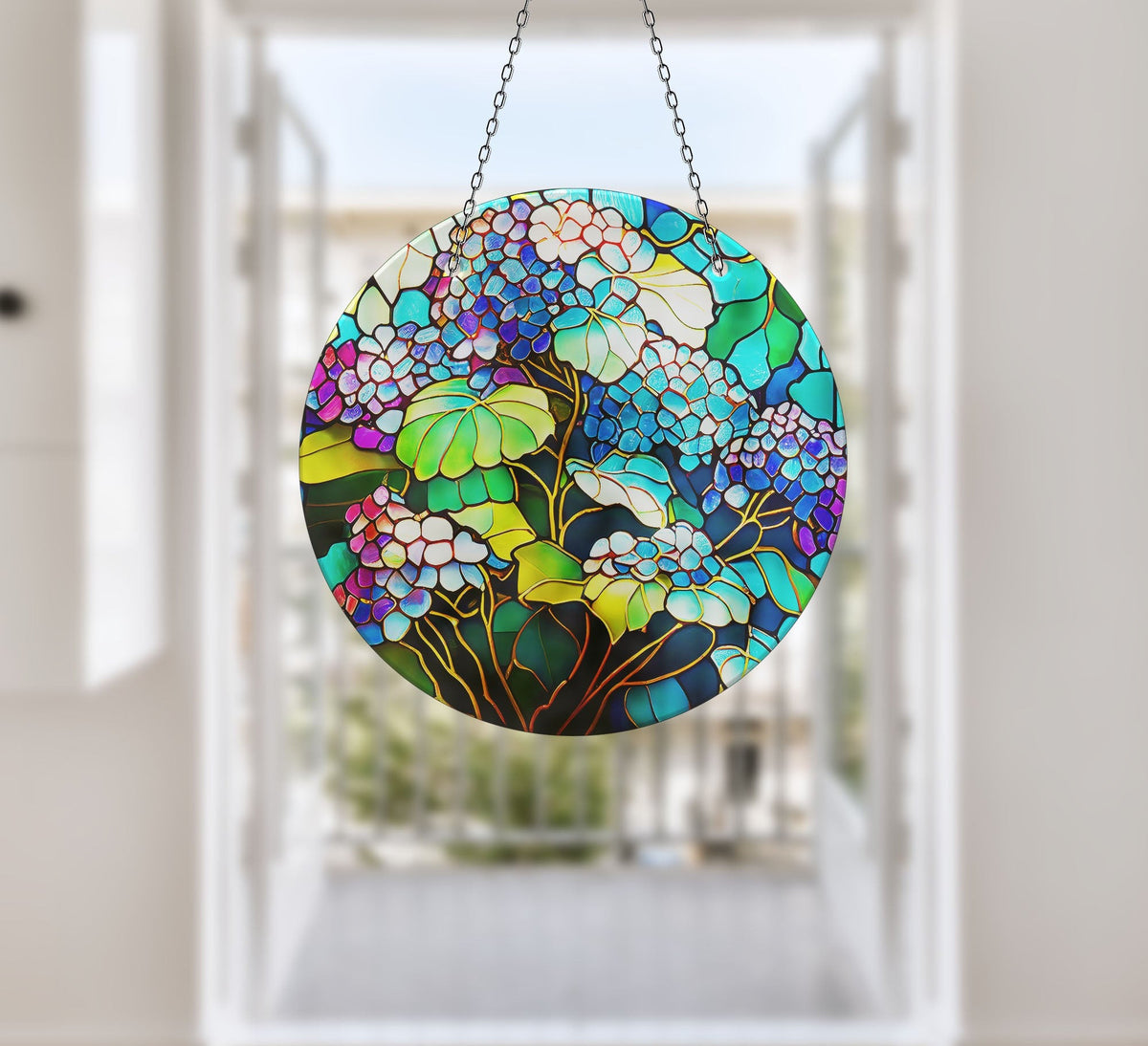 Purple & Blue Flower Faux Stained Glass Suncatcher Window Hanging Home Decor Sun Catcher Gift Idea
