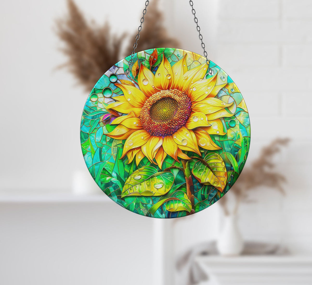 Yellow Sunflower Faux Stained Glass Suncatcher Window Hanging Home Decor Sun Catcher Gift Idea Decor
