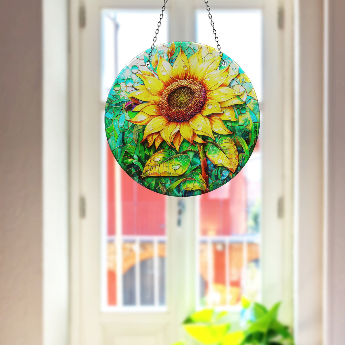 Yellow Sunflower Faux Stained Glass Suncatcher Window Hanging Home Decor Sun Catcher Gift Idea Decor