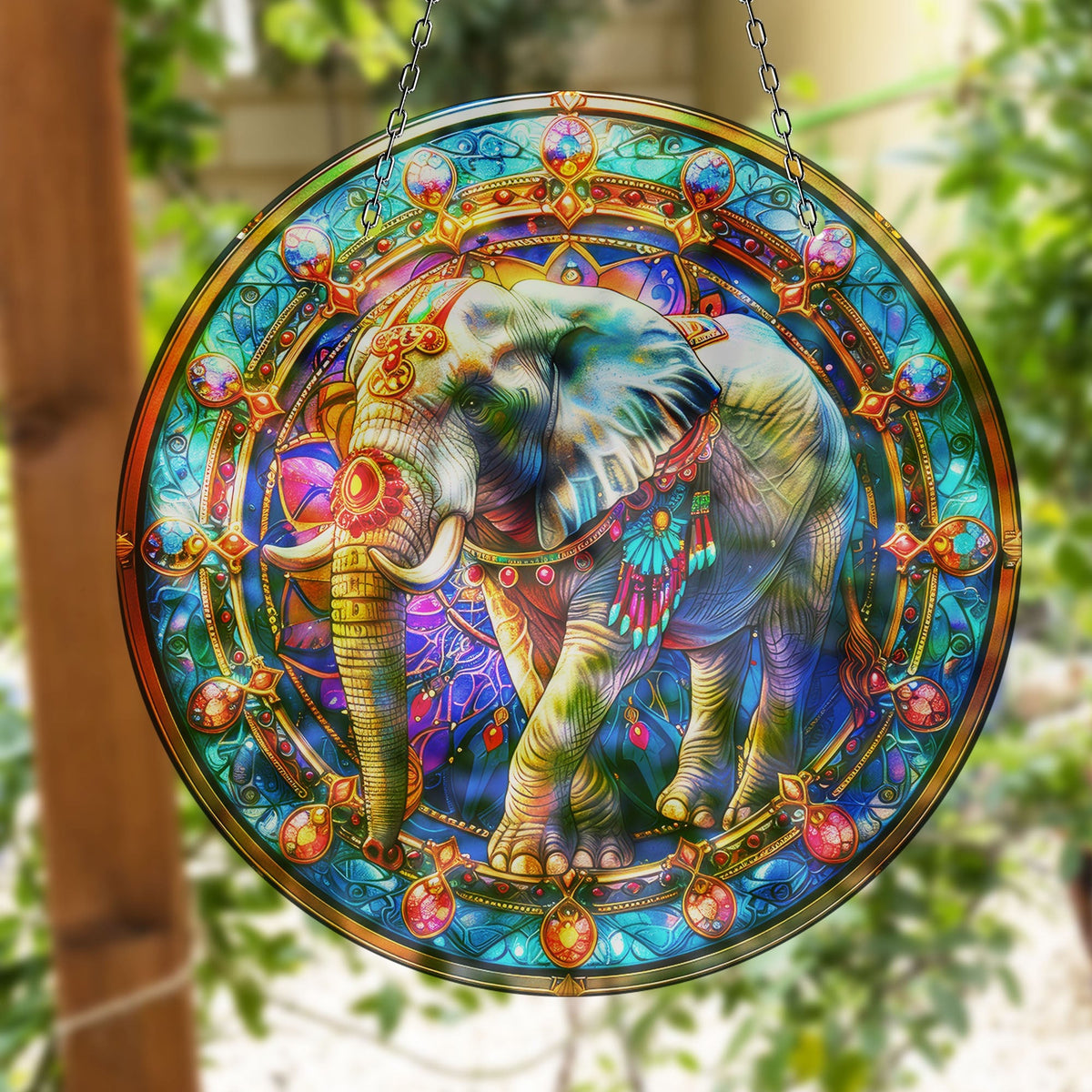 Indian Elephant Faux Stained Glass Suncatcher Window Hanging Home Decor Sun Catcher Gift Idea