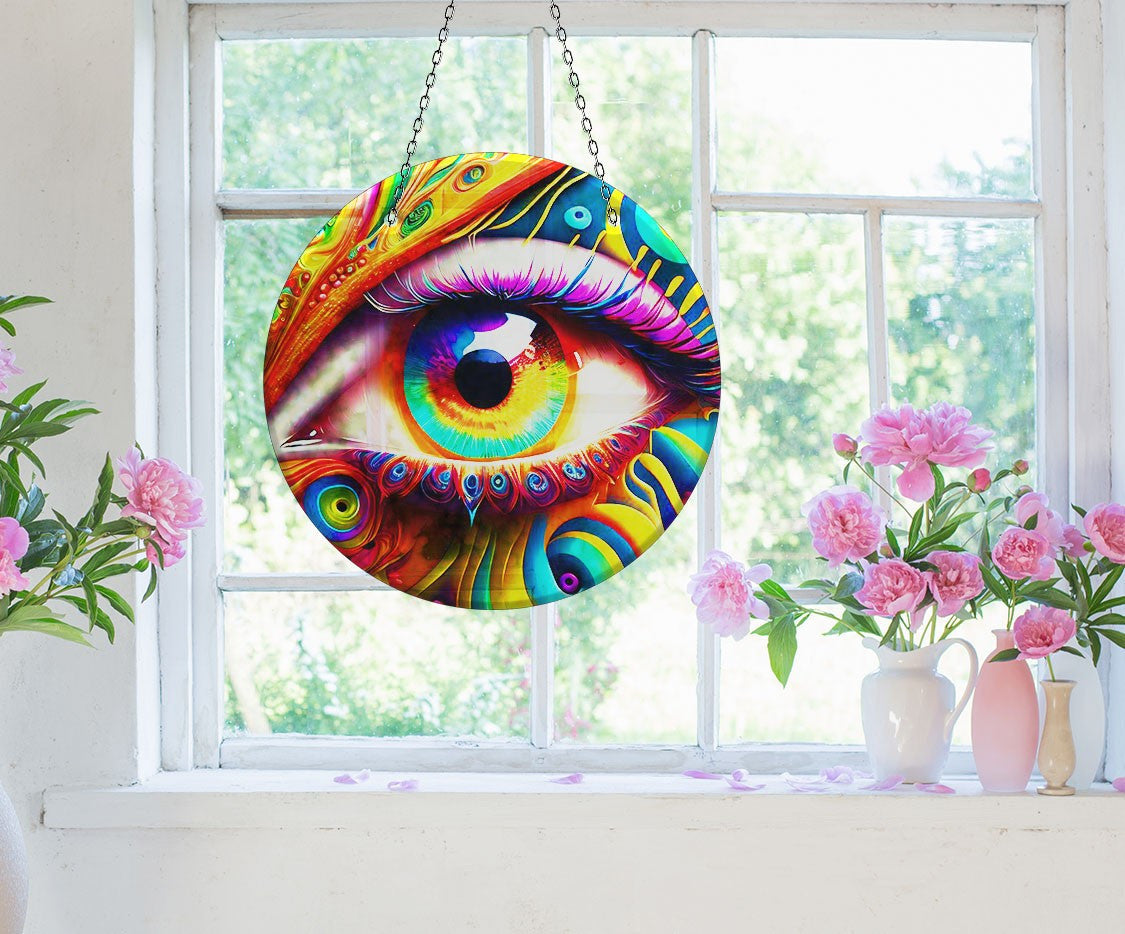 Colorful Eye Faux Stained Glass Suncatcher Window Hanging Home Decor Sun Catcher Gift Idea Decor Tempered Glass