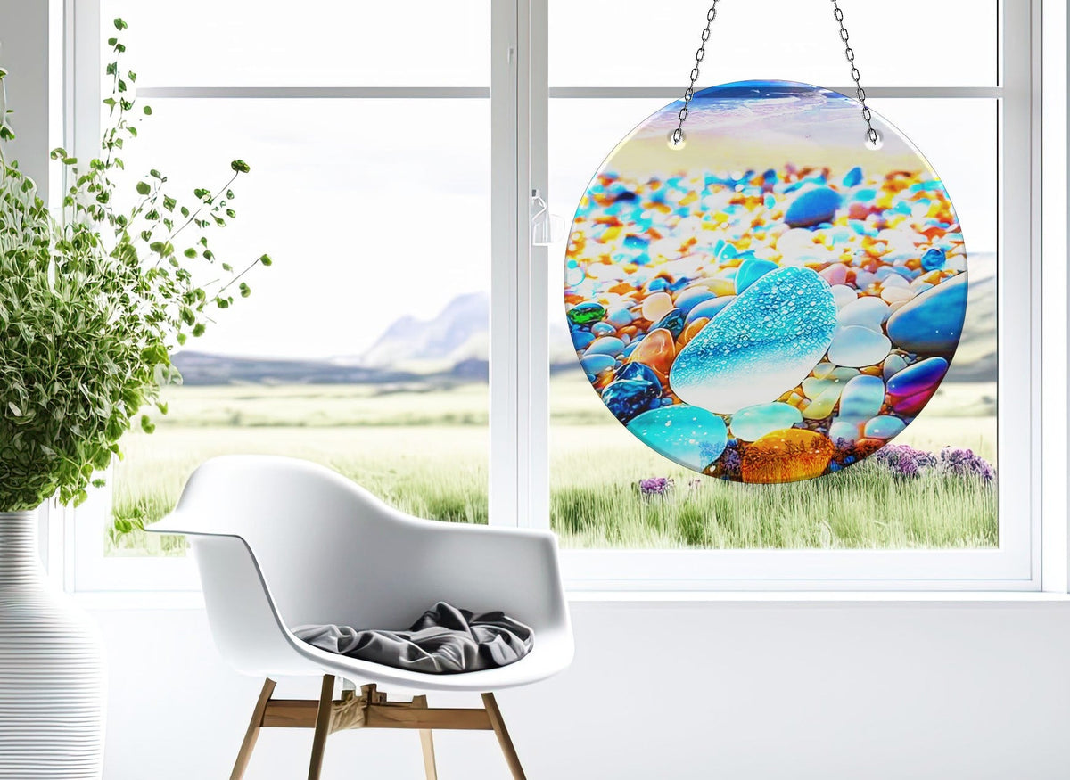 Zen Spa Stones Faux Stained Glass Suncatcher Window Hanging Home Decor Sun Catcher Gift Idea