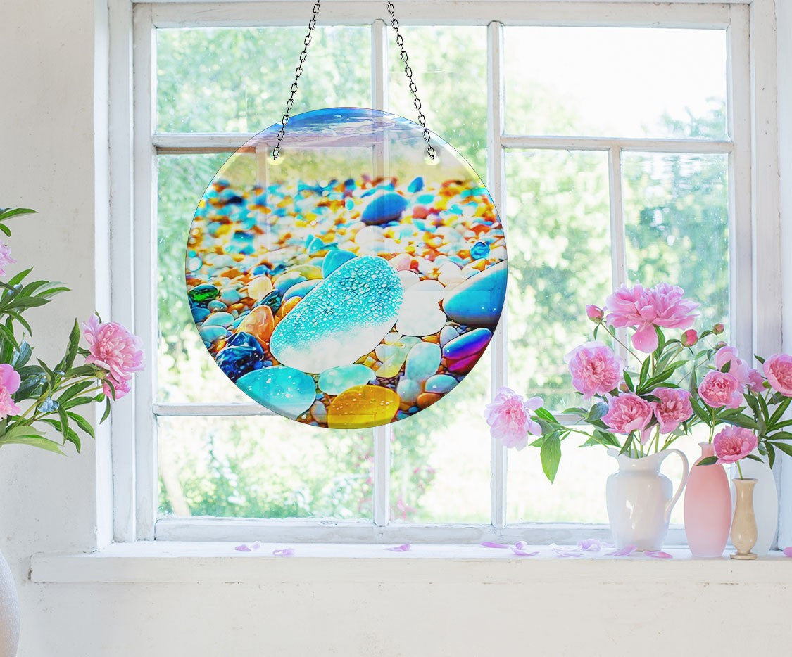 Zen Spa Stones Faux Stained Glass Suncatcher Window Hanging Home Decor Sun Catcher Gift Idea