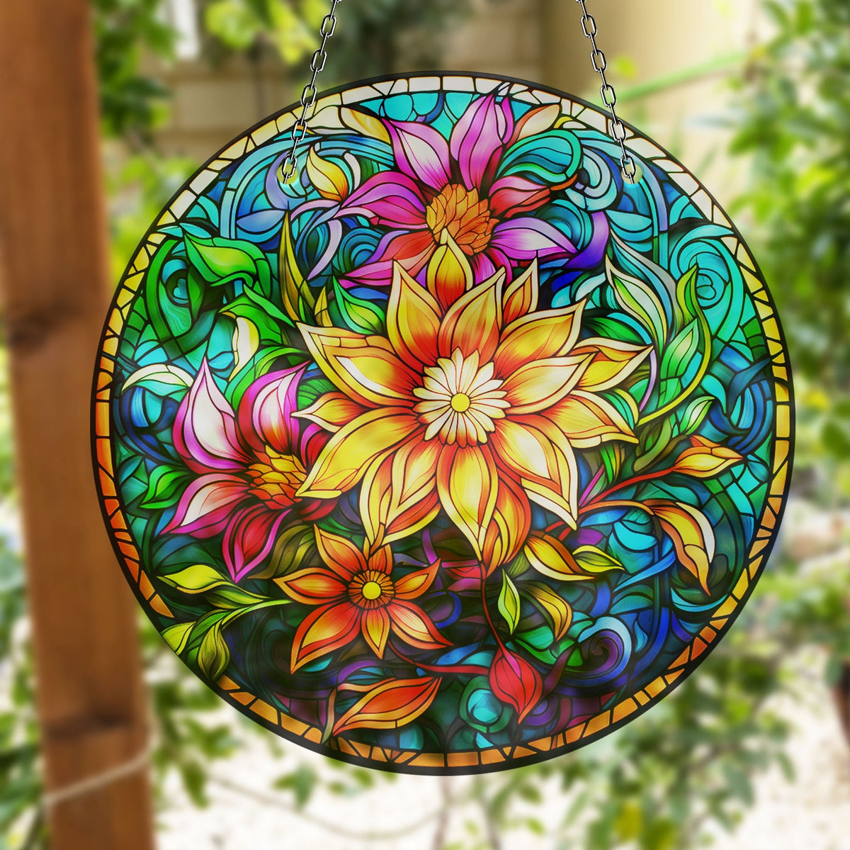 Yellow Flower Botanical Faux Stained Glass Suncatcher Window Hanging Home Decor Sun Catcher Gift Idea Decor