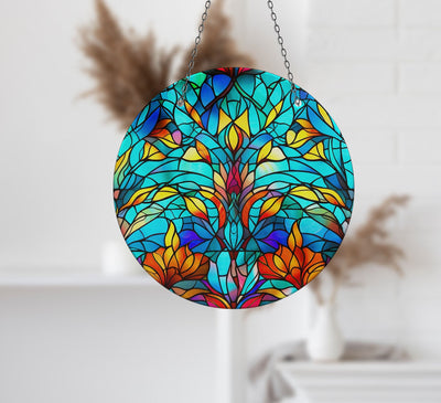 Green Flower Faux Stained Glass Suncatcher Window Hanging Home Decor Sun Catcher Gift Idea