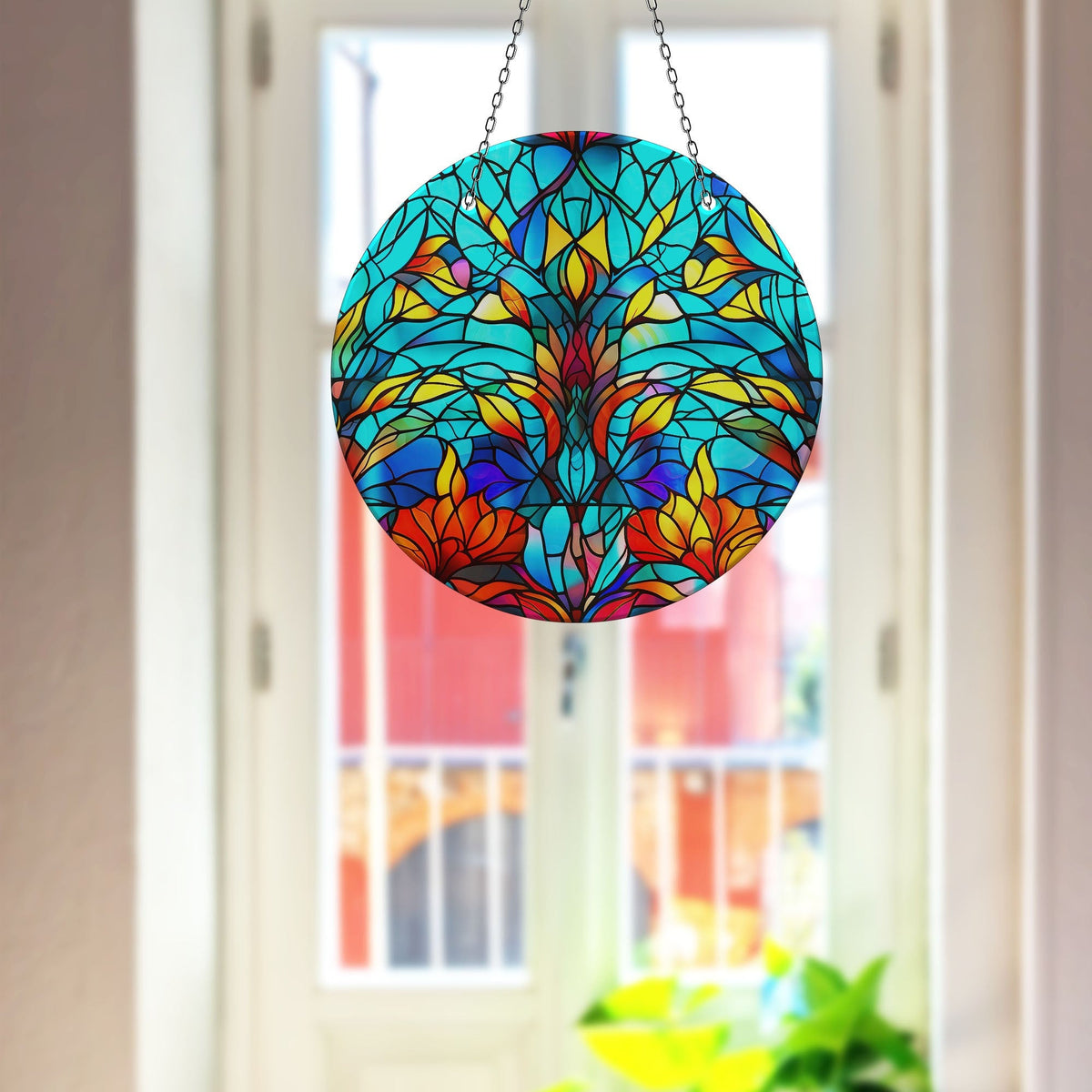 Green Flower Faux Stained Glass Suncatcher Window Hanging Home Decor Sun Catcher Gift Idea