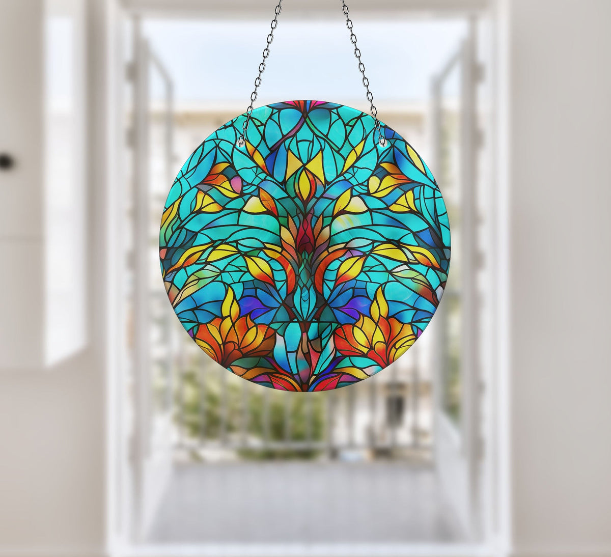 Green Flower Faux Stained Glass Suncatcher Window Hanging Home Decor Sun Catcher Gift Idea