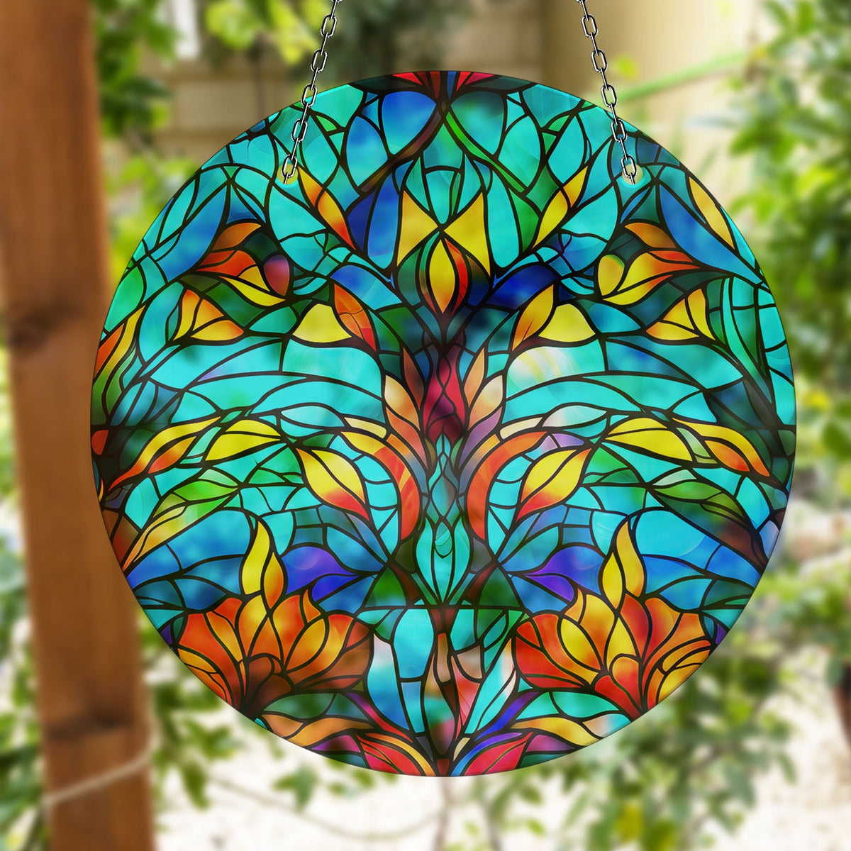 Green Flower Faux Stained Glass Suncatcher Window Hanging Home Decor Sun Catcher Gift Idea