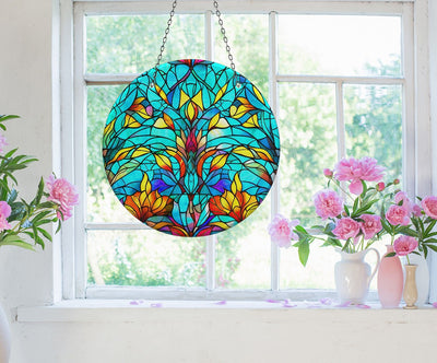 Green Flower Faux Stained Glass Suncatcher Window Hanging Home Decor Sun Catcher Gift Idea