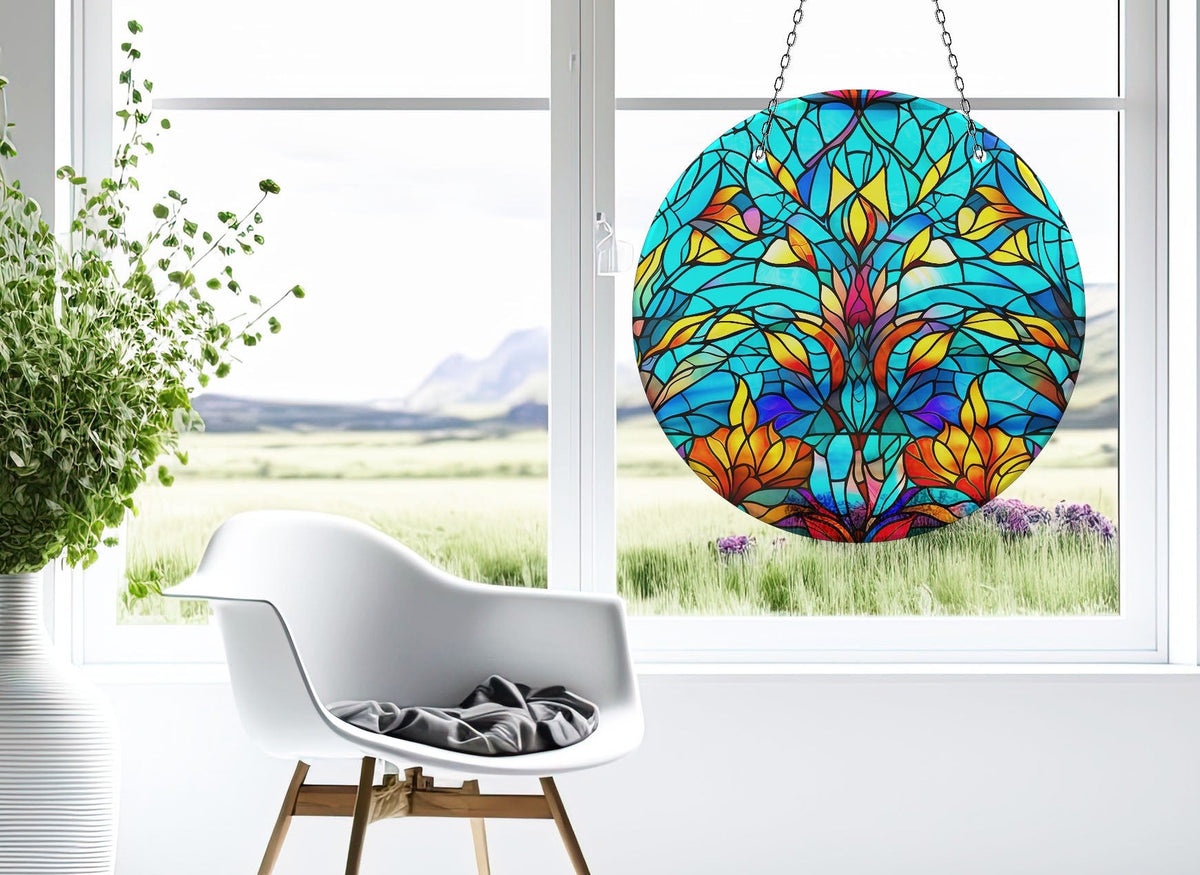 Green Flower Faux Stained Glass Suncatcher Window Hanging Home Decor Sun Catcher Gift Idea