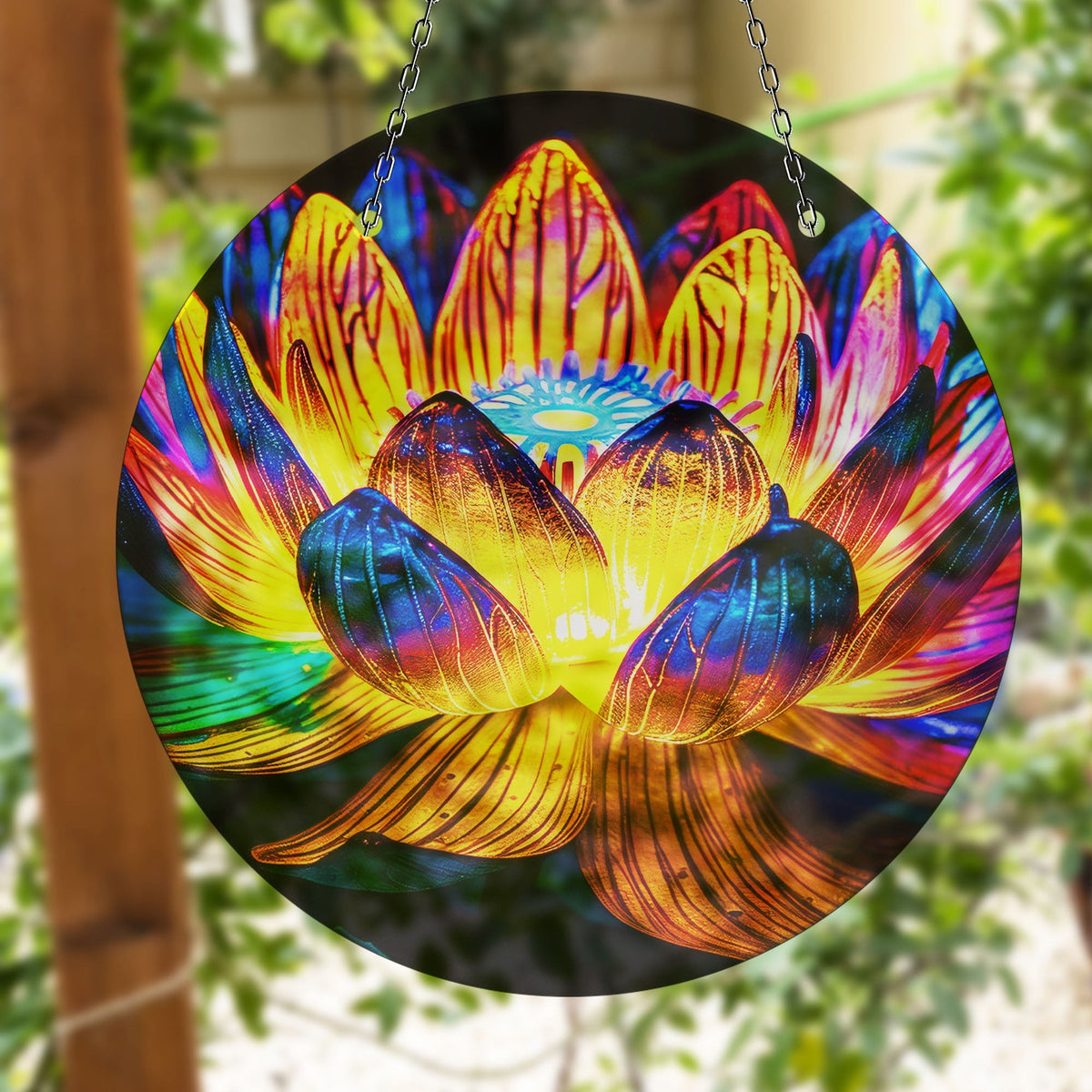 Orange Lotus Faux Stained Glass Suncatcher Window Hanging Home Decor Sun Catcher Gift Idea Decor